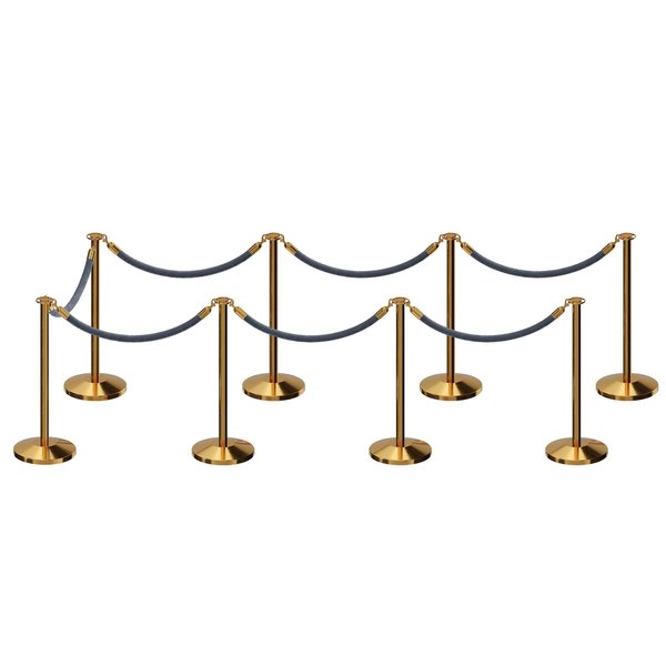 Montour Line Stanchion Post and Rope Kit Pol.Brass, 8 Flat Top 7 Gray Rope C-Kit-8-PB-FL-7-PVR-GY-PB